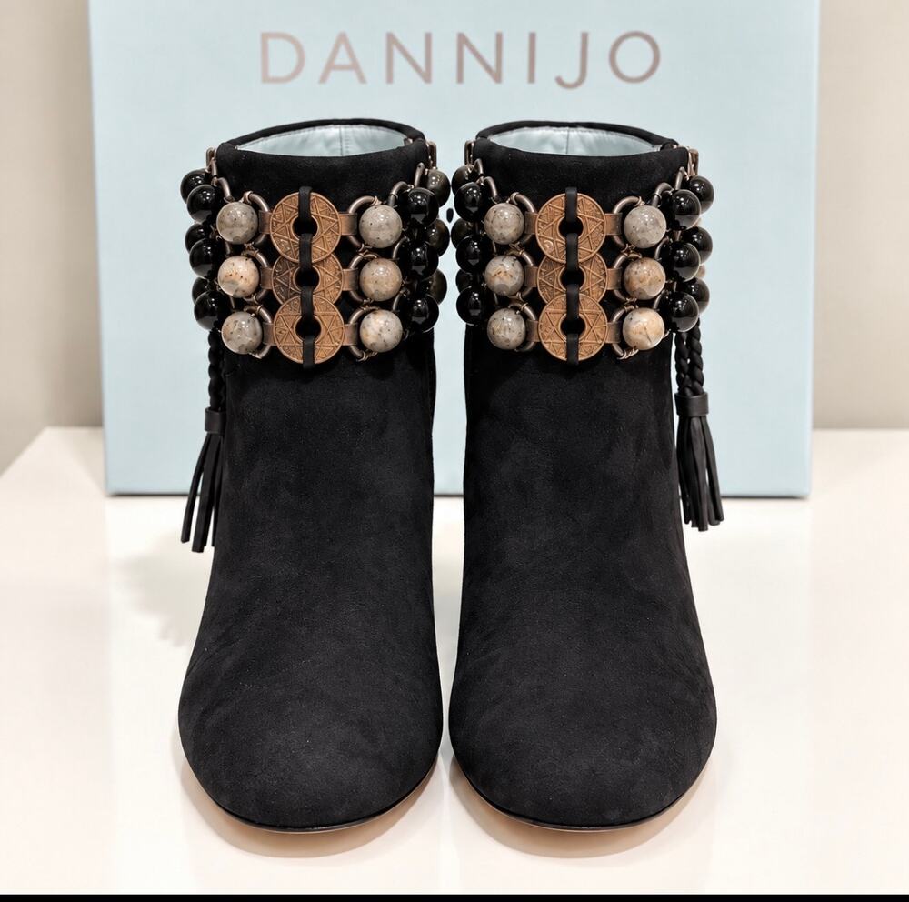 DANNIJO REXI Black Embellished Ankle Boots – Size 8.5M – New in Box